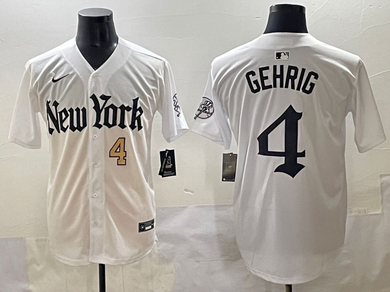 Men 2025 New York Yankees 4 Gehrig White Five generations Joint Name Nike MLB Jersey style 2